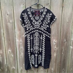 Johnny Was Embroidered Linen Shift Dress Black White Petite Medium